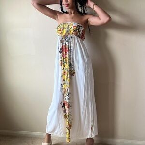 y2k floral bandeau white maxi tube dress, Sz. Small, Delicia
